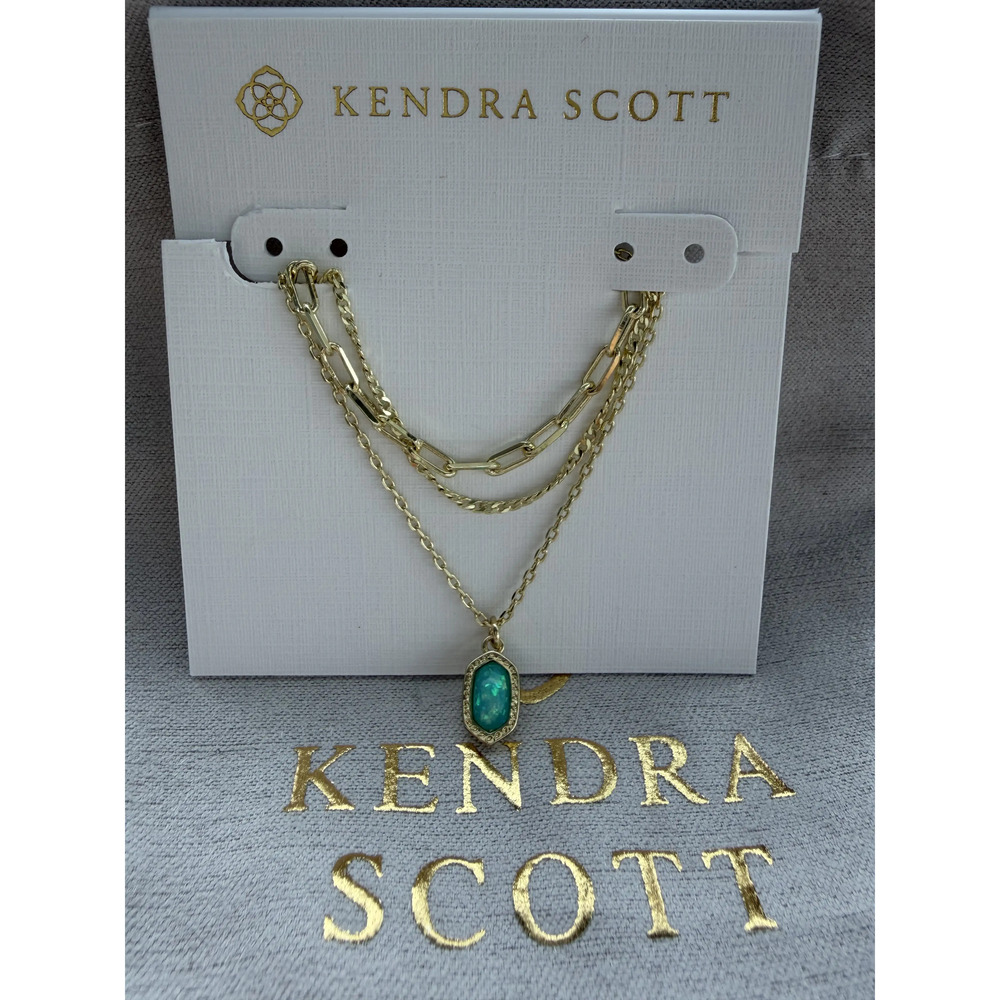 Kendra Scott Elisa pendant multi-strand necklace with coral and green gemstones